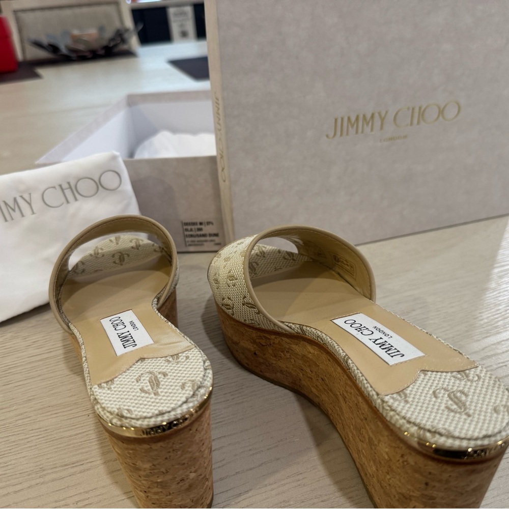 Jimmy Choo DeeDee 80 37 1/2, OLJL, EVRU/SAND DUNE - Picture 10 of 11